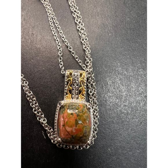 NEW Unakite pendant in gold and platinum over copper - Picture 10 of 10